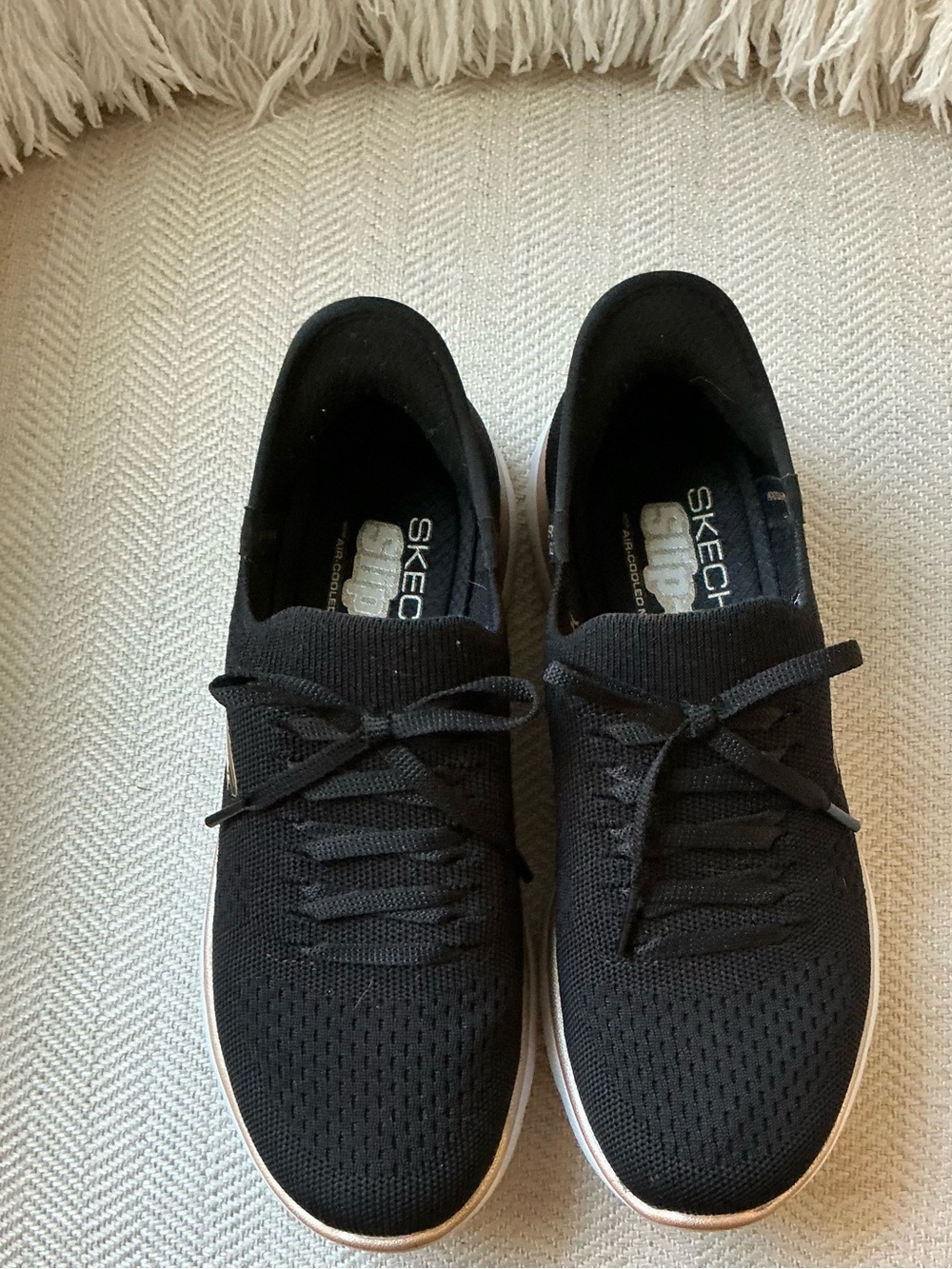 Skechers Men’s Black Knit Lace-Up Sneakers with White Trim
